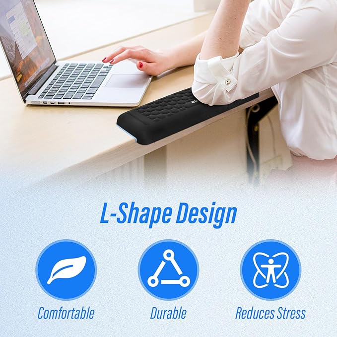 ELZO Desk Elbow Pads (2-Pack) L-Shaped Rest for Desk, Ergonomic Arm Rest Support, Memory Foam Desk Edge Cushion for Palm, Wrist & Forearm, Prevents Elbow & Wrist Strain
