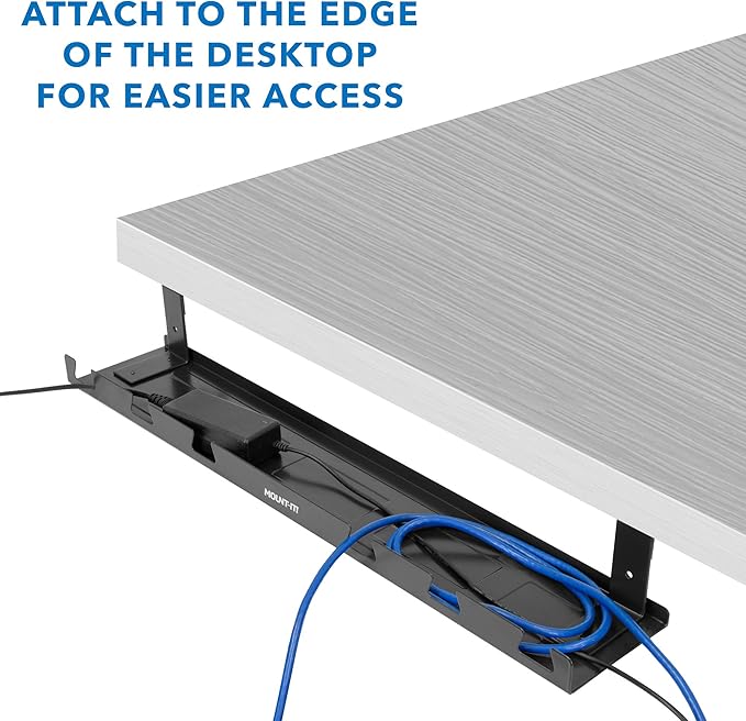 MOUNT-IT! Under Desk Cable Tray [23" Length] Wire Management Basket for Desktop Computers, Laptops, Sit Stand Desks and Workstations (Black)