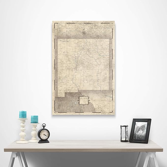 Conquest Maps Push Pin New Mexico Map Board - With Push Pins to Mark New Mexico Travels - Handmade in Ohio, USA - Design: Rustic Vintage
