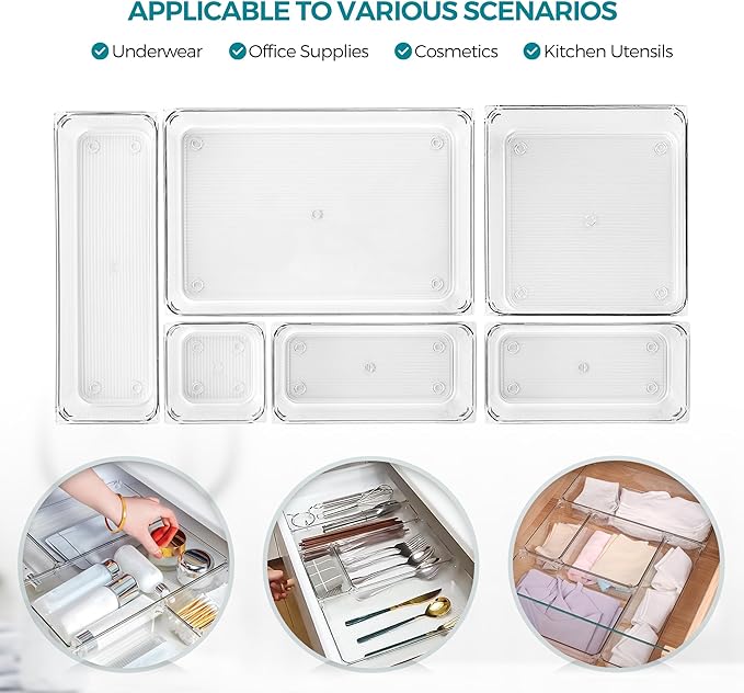 4 Pack Drawer Organizer - 3" X 3" Clear Acrylic Storage Bins with Non-Slip Pads, Versatile Desk Tray for Makeup, Jewelry, Kitchen, Bathroom, and Office Organization