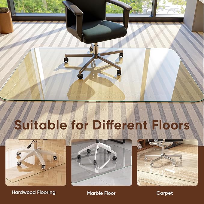 Antok Tempered Glass Chair Mat, 45"x60" Office Chair Mat for Carpet & Hardwood Floors, Heavy Duty 1/5" Desk Chair Mat for Smooth Rolling at Home or Office