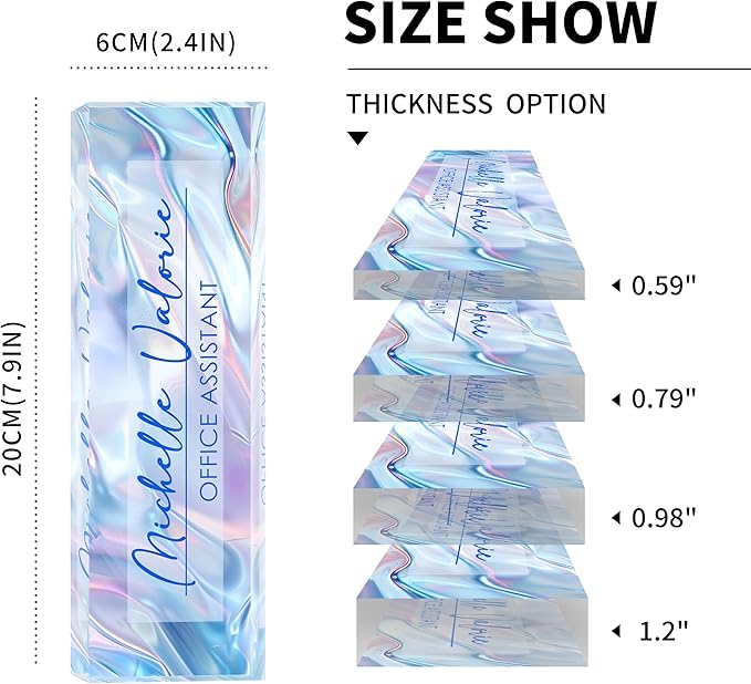 Personalized Office Name Plate, Custom Name Plate for Desks, Office Desk Decorations Gift for Women Men, Acrylic Desk Name Plate for Teacher Coworkers Staff Boss (Laser Ripple)