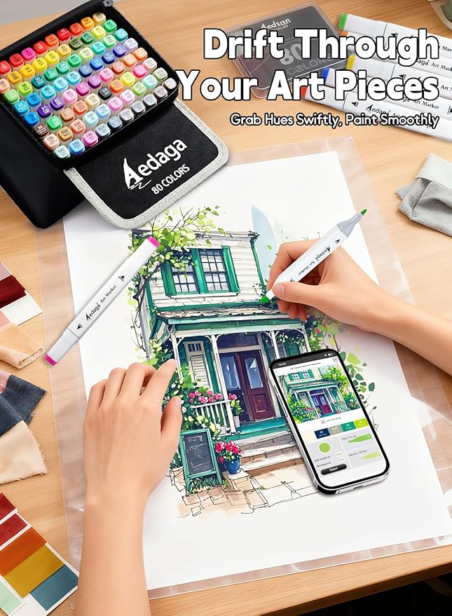 120 Colors Alcohol Markers with Free App, Dual Tip Art Marker with Kickstand Case for Artists Adults. Alcohol Based Markers for Coloring Painting Sketching and Drawing, Great Gift