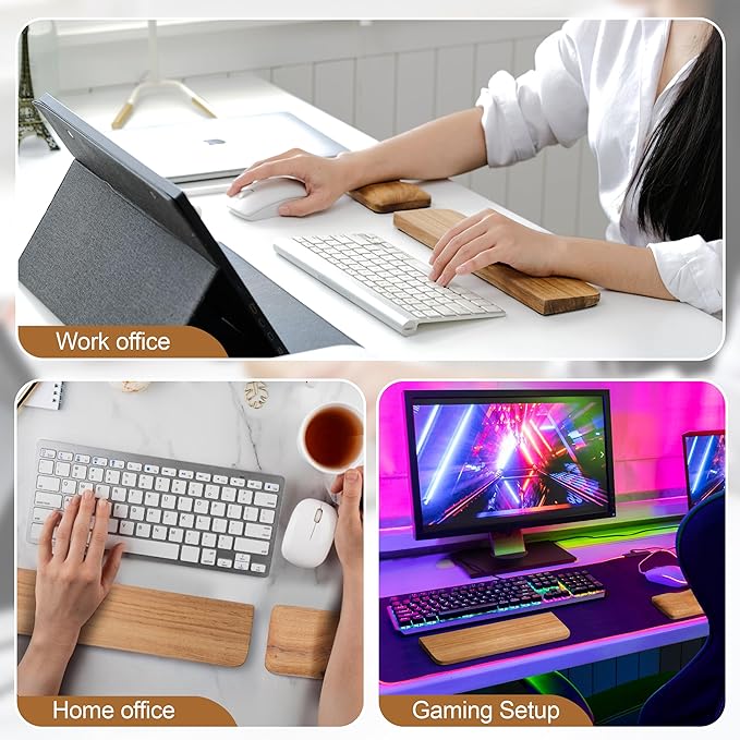 Acacia Wood Keyboard Wrist Rest & Mouse Pad Set – Ergonomic Wooden Support for Typing & Gaming, Non-Slip Base, Pain Relief, Easy to Clean, Fits 60% & 65% Mechanical Keyboards