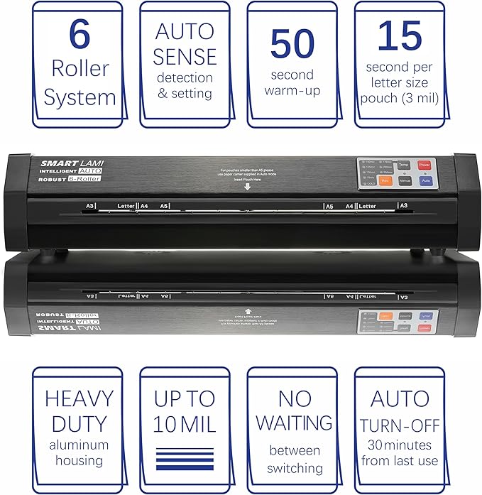 SINCHI 6-Roller, Auto Sense, 3-10 Mil Laminating Machine for Office and School, 50-Second Warm-up, 47 Inches/Minute, Never-Jam, Heavy Duty, 13-inch Thermal Laminator Machine 11x17