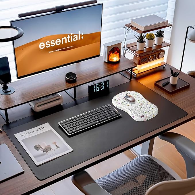 Ergonomic Mouse Pad with Wrist Rest, Soft Mousepad with Beautiful Flowers Plant，Memory Foam and Non-Slip Pu Base for Pain Relief, Gaming Mouse Pad for Desk, Home, Office