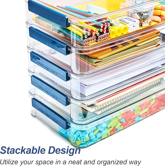 2 Pcs 5.5qt 9 x 13 Plastic Portable Project Case With Snap-Tight Latch Clear Stackable Storage Box With Lids Organizer Container For A4 File Photo Documents Scrapbook Craft Art Supplies