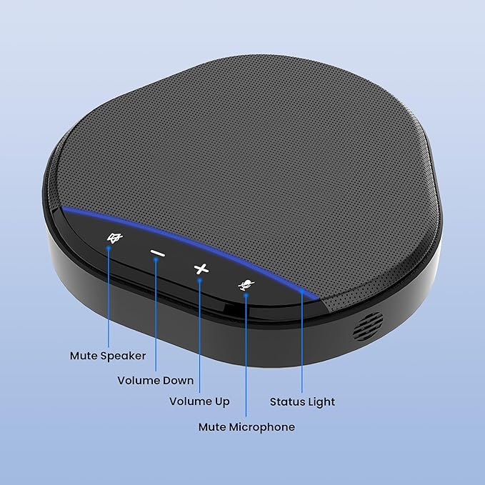 Ynoonvon Conference Speakerphone with 360° Voice Pickup, AI Noise Reduction & Echo Cancellation, USB Plug and Play Desktop Microphone Speaker for Zoom, Teams, Skype, Home Office & Online Meetings