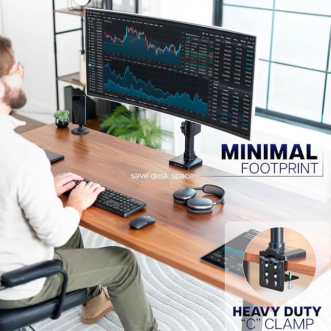 VIVO Premium Aluminum Tall Extended Monitor Arm for Ultrawide Monitors up to 49 inches and 33 lbs, USB Single Desk Mount Stand, Pneumatic Height Adjust, Max VESA 100x100, Black, STAND-V101GTU