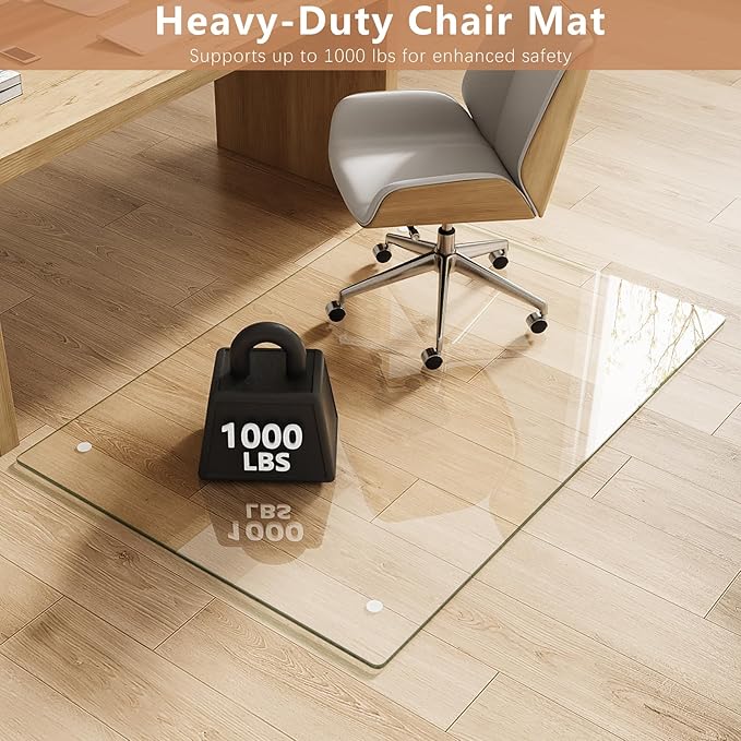 Tempered Glass Chair Mat for Carpet & Hard Floor, 36"x46" Office Chair Mat - Heavy Duty & Scratch Resistant, Non-Slip Pads, Rounded Corners & Polished Edges