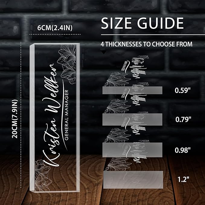 Custom Office Name Plate for Desk, Desk Name Plate Personalized, Personalized Gifts for Women, Appreciation Gifts for Employee Coworkers Boss Teacher, Office Accessories (Engrave Flowers)