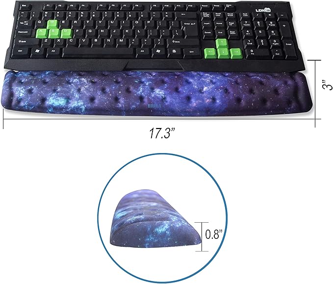 BRILA Keyboard Wrist Rest Support Cushion Pad for Computer, Laptop, Office Work, PC Gaming - Memory Foam Gel with Massage Holes Design - Non-Slip Easy Typing Wrist Pain Relief (Nebula)