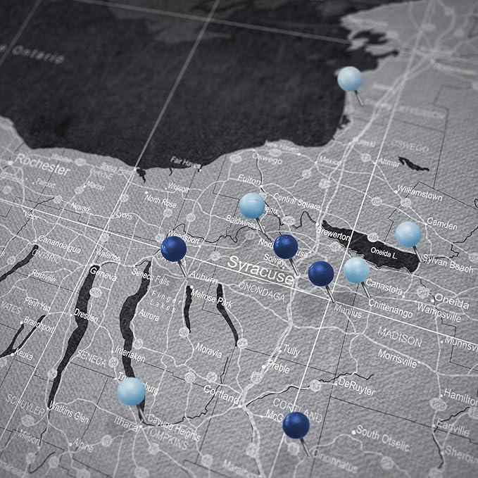 Conquest Maps Push Pin New York Map Board - With Push Pins to Mark New York Travels - Handmade in Ohio, USA - Design: Modern Slate