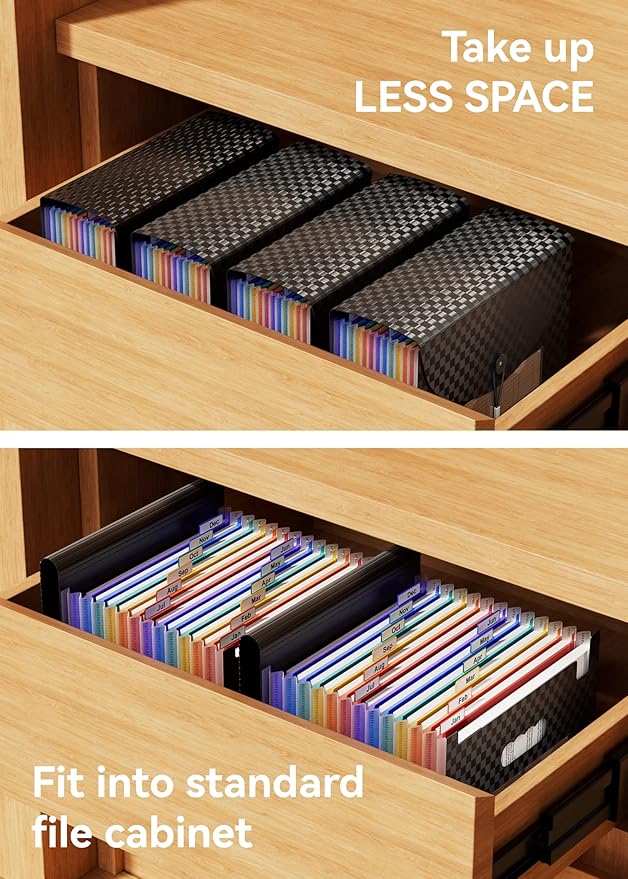 ABC life Accordion File Organizer 12 Pockets,Expanding File Folder/Portable A4 Letter Size Filling Box, Expandable Desktop Accordian Folder, Plastic Paper Document Coupon Organiser with Colored Labels