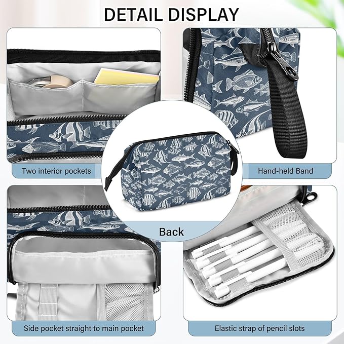 Fish Vintage Pencil Case Pouch Big Capacity Pencil Bag Box Organizer Pen Case with Zipper Pencil Cases for Girls Boys Women School College Office