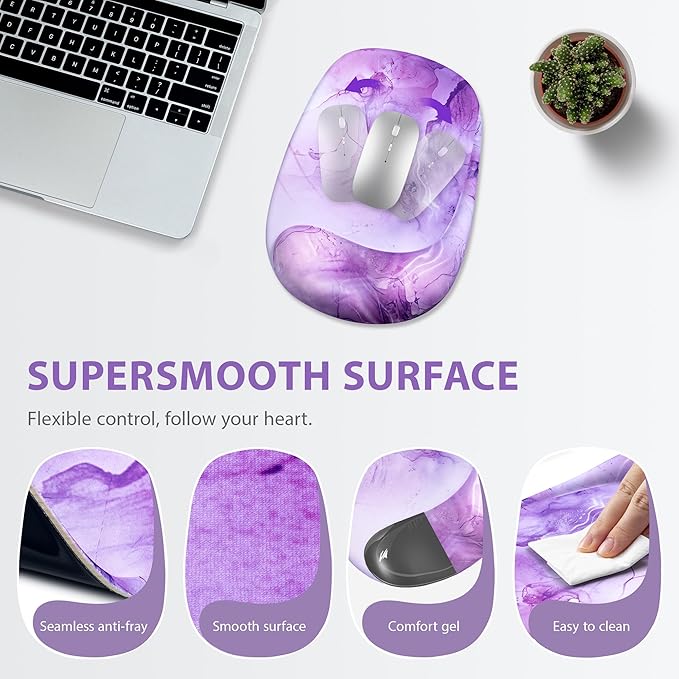 Ospelelf Wrist Rest for Keyboard and Mouse Ergonomic Mouse Pad with Wrist Support Memory Foam Wrist Rest for Computer Keyboard,3-in-1 Gel Mouse and Keyboard Pad for Office Purple Marble