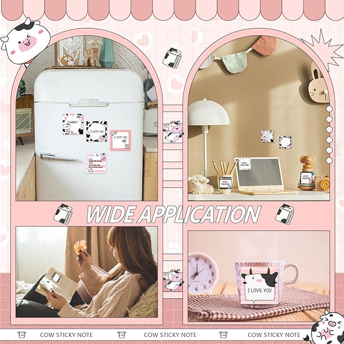 9 Pads Cow Sticky Notes 3x3 Inch Cute Self Stick Notepads Notes Adhesive Memo Pad Office Decor Gifts for Students School Teacher Meeting Office Supplies