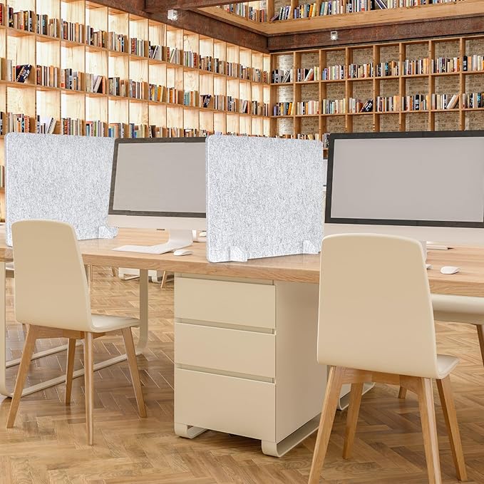 AMUSIGHT 2 Pack Acoustic Desk Dividers - 24" x 20" Freestanding Privacy Panels Set with Noise - Reducing Design Cubicle Sound Proof, Ideal for Office, Classroom, and Home (Silver Gray)