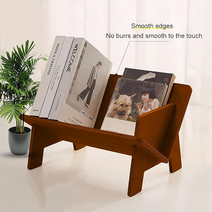 Wood Bookcase in Living Room/Home/Office, Desktop Book Shelf Organizer Bookshelves Storage Rack for CDs/Magazine/Books Display (Light Brown, 13.6")