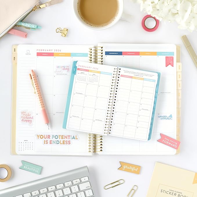 PPP Pocket Calendar 2026 (Blue Leaf) | Weekly Checklists | Monthly Calendar Layout | Personal Goals | Notes Pages | Poly Laminated Cover | Twin Ring Coil Binding | Pocket-Sized 4x6.5" | Planner