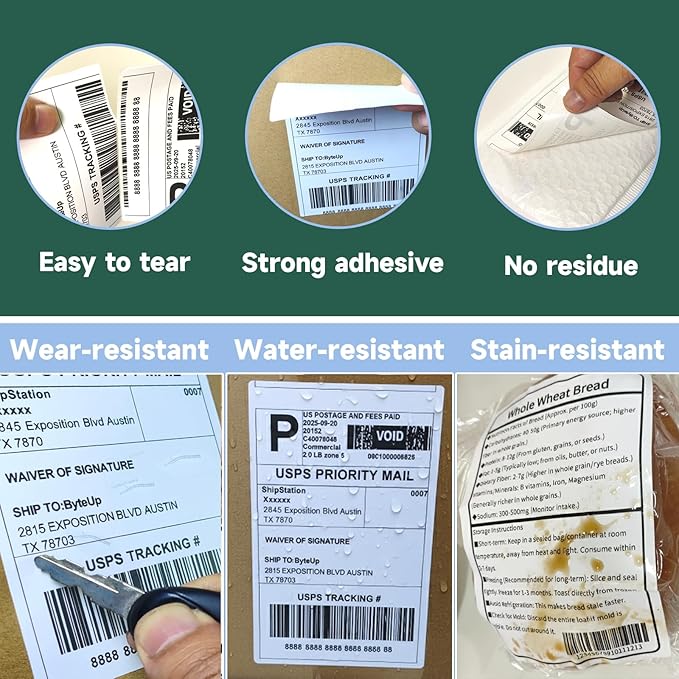 4x6 Direct Thermal Labels for Shipping, 2000 Sheets per Stack,2Stacks. Commercial Grade Permanent Adhesive, Compatible with Thermal Printers for Packages and Mail,Doesn't Compatible with Dymo