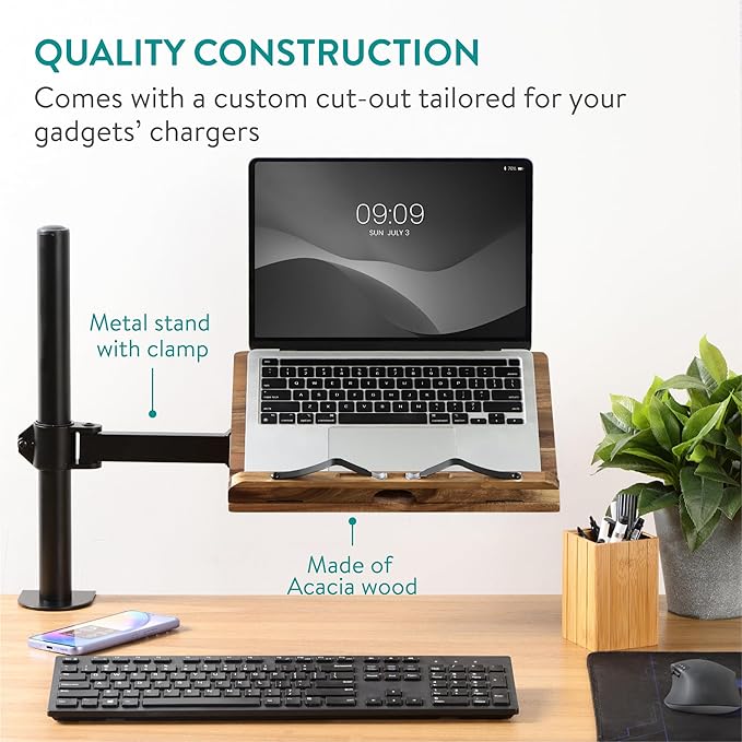 Navaris Book Stands with Clamp - Book Holder for Reading - Wood Books Stand - Works with Music, E-Readers or Tablets - 13.39 x 17.72 x 21.65 (34 x 45 x 55 cm)