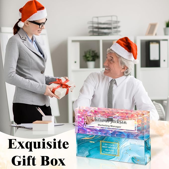 Ship Next Day-Custom Name Plate for Desk, Desk Name Plate Personalized, Acrylic Office Desk Accessories, Appreciation Gifts for Coworkers Employee Teachers Boss Women Men (Polygon Gradient)