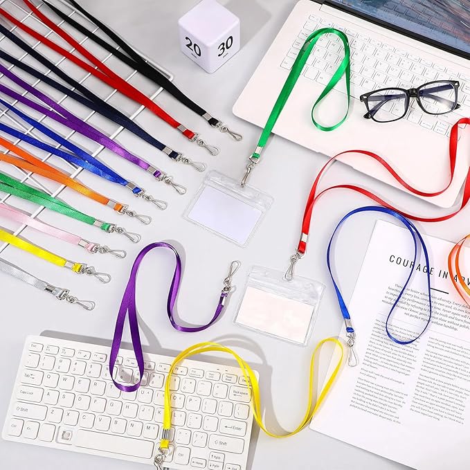 Gueevin 500 Pcs Lanyard Bulk Lanyards for Id Badges Lanyards for Keys Safety Woven Badge Lanyard with Clip Swivel J Hooks (Assorted Colors)