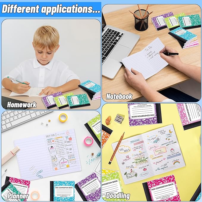 UZLU 48 Pack Mini Composition Notebooks Bulk, Cute Composition Books, Narrow Ruled Small Pocket Notebook for Students College Office, Pocket Sized Marble Journal, 8 Colors 4.5" x 3.25", 60 Sheets