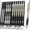 Nicpro 0.5 mm Art Mechanical Pencils Set in Case, 6 PCS Metal Drafting Pencil Lead Pencil 0.5mm with 6 Tube HB Lead Refills, 3 Erasers, 18 PCS Eraser Refills for Artist Writing, Drawing, Sketching