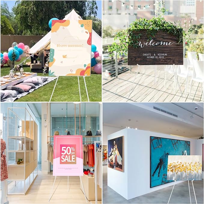 DANMO Easel Stand for Wedding Sign Poster 63'' Instant Display Easel for Floor Adjustable Metal Art Easel White 2 Pack