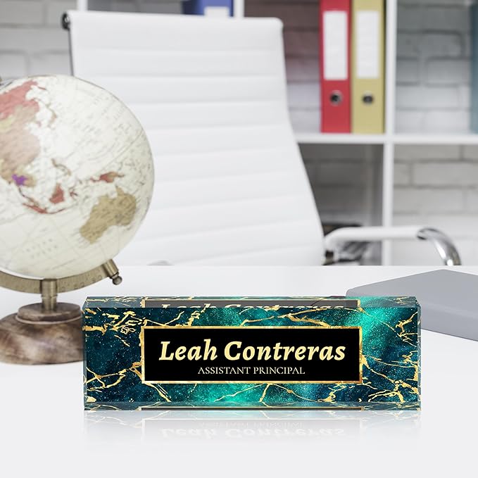 Personalized Name Plate for Desk Custom Acrylic Desk Name Plate Custom Employee Appreciation Gifts Office Gifts for Women, Men, Boss, Coworkers, Teacher, Nurse (Bright Blue)