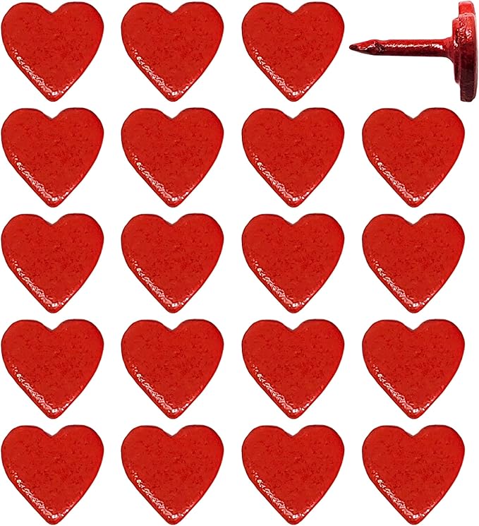 Mini Red Heart Push Pins - Mini Red Metal Heart Map Pins - for Cork Board, Maps, or Lapel Pin Use - Designed in USA - Set of 20