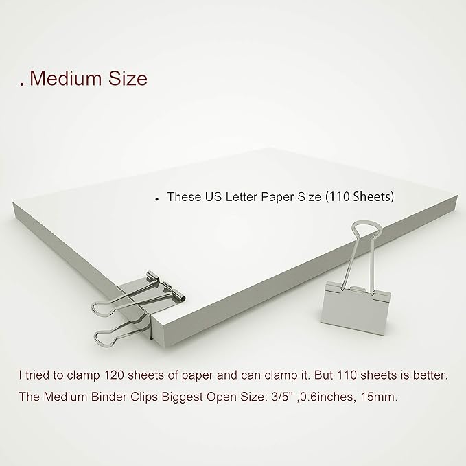 Nctinystore Binder Clips Medium Metal Clamp 1.25 inch / 32 mm (Silver, 14-PCS)