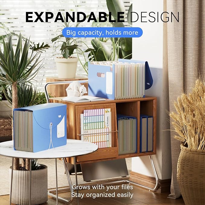13-Pocket Accordion File Organizer,Wheat Straw Expanding File Folder with Polar Bear Cut-Out,Portable Monthly Paper Bill Tax Receipt Organizer, Letter A4 Size -UN Blue Polar Bear
