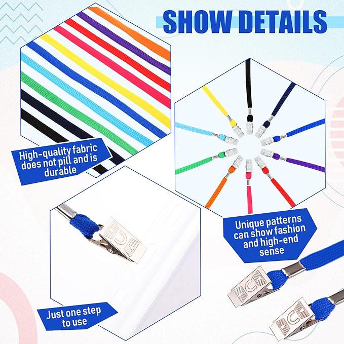 Patelai 100 Pack Double Clip Lanyards Bulk Face Mask Lanyard Twist Free 2 Hook Design Adjustable Badge Neck Strap for ID Name Badge Holder School Conference Office Class Essential (Mix Color)