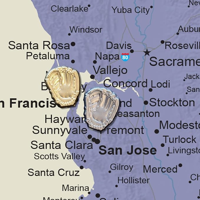 Baseball Glove Push Pins - Gold Baseball Glove Map Pins for Cork Boards, Maps, or Lapel Use - Designed in USA - Set of 10