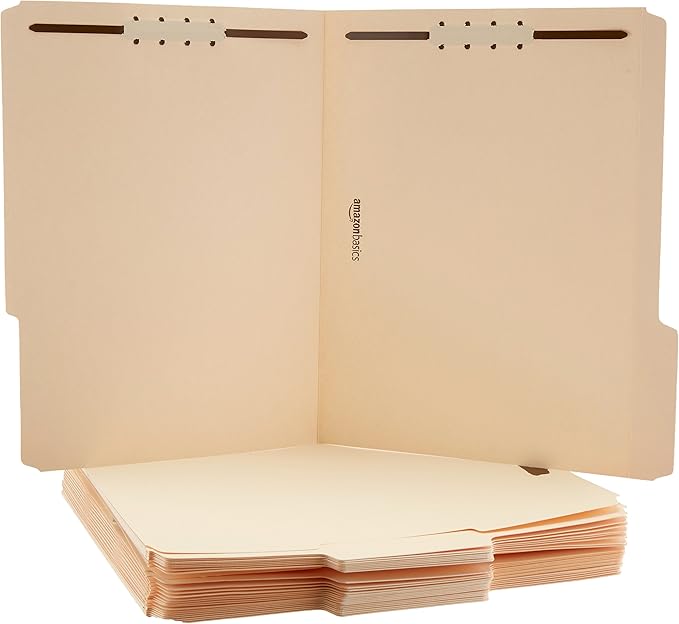 Amazon Basics Manila File Folders with Fasteners for Organized Filing, Letter Size, Light Brown, 100-Pack
