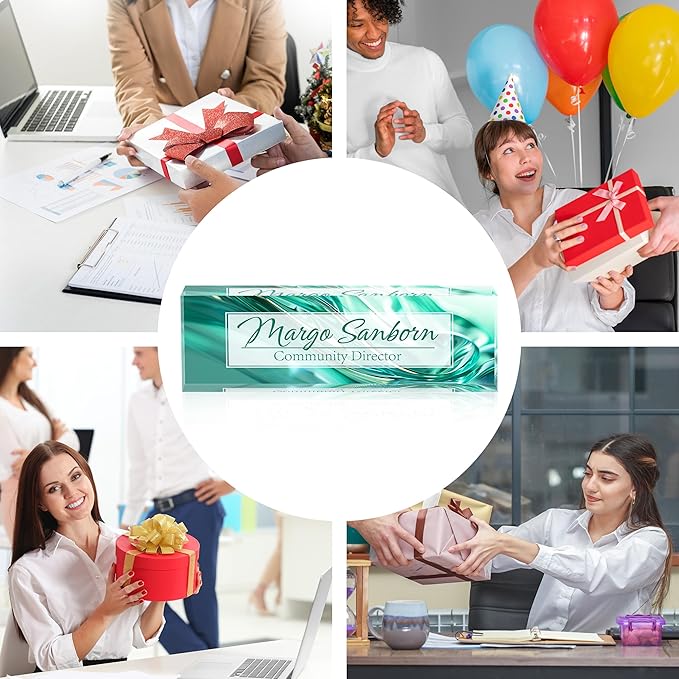 Personalized Name Plate for Desk Custom Acrylic Desk Name Plate Custom Employee Appreciation Gifts Office Gifts for Women, Men, Boss, Coworkers, Teacher, Nurse (Green Glaze)