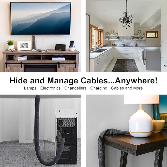 Chandelier Cord Cover Gray 2 Pack with Touch Fasteners,39.37inches Brushed Polyester Fabric Chain Sleeve for TV Cord Cover Decorative Wire Hider Easy Install Convenient for Wire Management