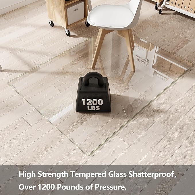 Koonmi Chair Mat for Carpet, Tempered Glass 40"x60" Office Chair Mat, Glass Chair Mats Protector with Rounded and Polished Edges, Ideal for Hardwood Floor, Carpet, Office, Desk, Rolling Chair