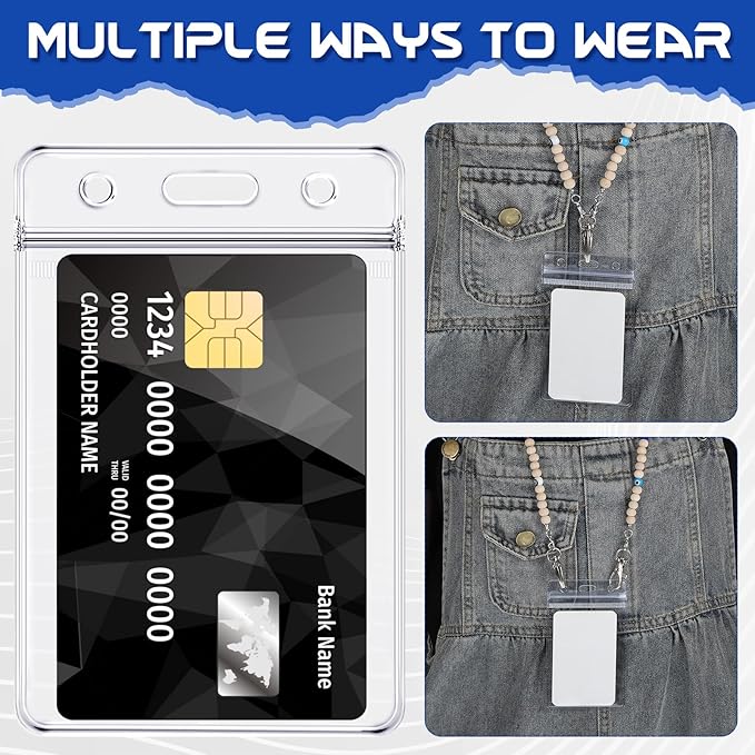 BESARME 200 Pack Vertical ID Card Badge Holder Clear Plastic Sealable Waterproof Zip Name Tag for Work Office Nurse School