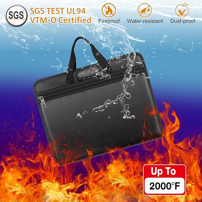 File Organizer Fireproof Expanding Accordion File Folder with Lock Zipper Labels13 Pockets Document Organizer Holder Storage Box Bag for Business Office Receipt Home Travel