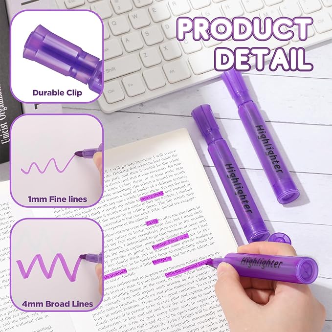 Qilery 30 Pack Highlighters Bulk, Tank Style Chisel Tip Highlighters Markers Pack Quick Drying for Adult Coloring, Home Office Supplies (Purple)