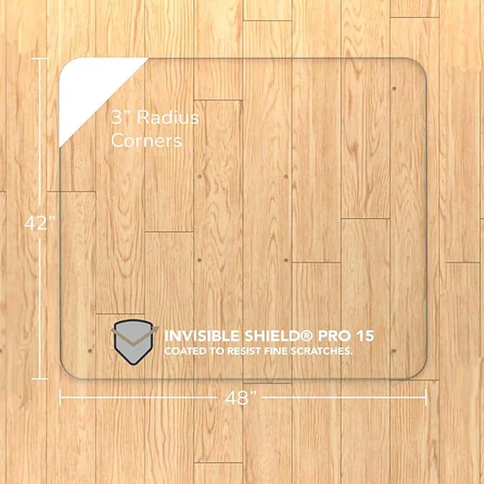 Vitrazza Glass Chair Mat 42” x 48” Superior ¼ Thick, Luminoso Low-Iron Ultra Clear, Certified Tempered Safety Glass, Delivers a Smooth Glide, Protects Carpet or Wood, Beautiful in Home or Office
