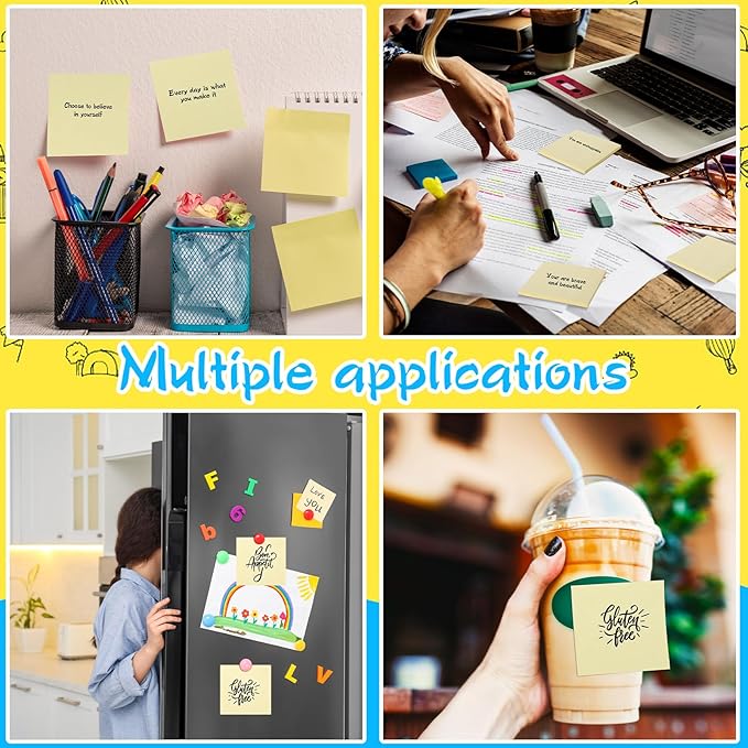 Lincia Sticky Notes Bulk, 150 Pads Teacher Bright Yellow Strong Sticky Notes 3 x 3 Inch, 45 Sheets/Clean Removal Pads Suitable for Home, School Office, Wedding(Yellow)