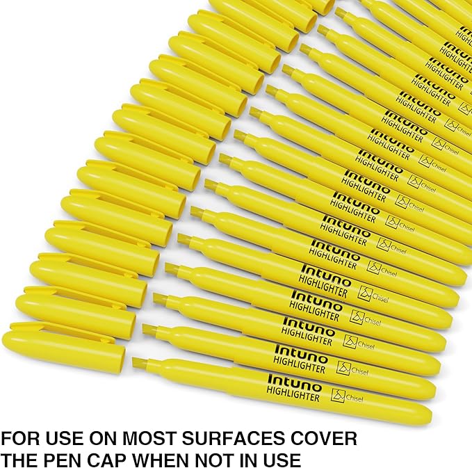 INTUNO Yellow Highlighters, 120 Count, Chisel tip, Suitable for Office Supplies, School Supplies, and Home Office Essentials