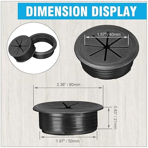 2" Black Desk Grommet, JTemgle Flexible Cable Grommet Plastic Cable Hole Cover Wire Organizer Caps Desktop Cord Management for Home Office TV Stands Tabletops, 10 Pieces