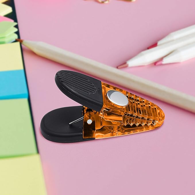 10 Magnetic Memo Holders Set - Large Clip, Plastic - TOrange