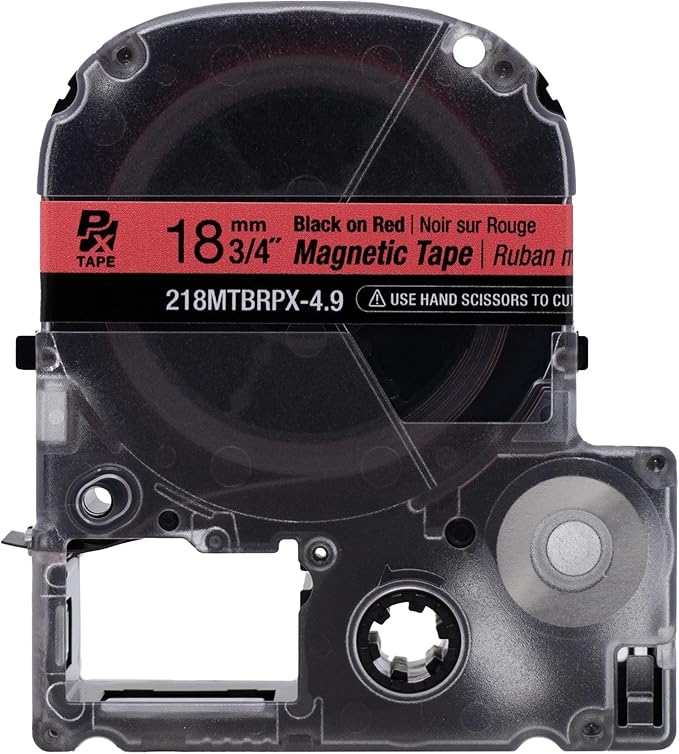 Epson LABELWORKS 218MTBRPX-4.9 Genuine Magnetic Tape Cartridge - Black on Red Magnet Label Maker Tape - 3/4" (18MM) Wide, 4.9 ft, Red
